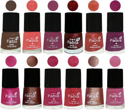 

Fabia Nail Polish Pack of 12(6 Ml Each) Professional Serious Nail Polish Everglade-Light Peach-Dark Cherry Blossom-Brick Red-Dark Peach-Shock Pink-Pink-Light Coffee-Magenta-Shock Pink Light-Light Nude-Light Plum(Pack of 12)