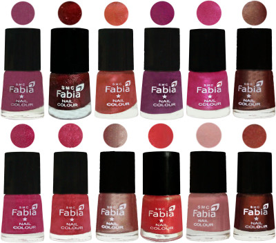 

Fabia Nail Polish Pack of 12(6 Ml Each) Professional Serious Nail Polish Dark Cherry Blossom-Brick Red-Dark Peach-Shock Pink-Pink-Light Coffee-Magenta-Shock Pink Light-Light Nude-Red Orange-Shrimp Pastell-Berry(Pack of 12)