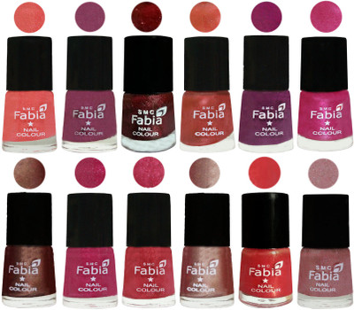 

Fabia Nail Polish Pack of 12(6 Ml Each) Professional Serious Nail Polish Light Peach-Dark Cherry Blossom-Brick Red-Dark Peach-Shock Pink-Pink-Light Coffee-Magenta-Shock Pink Light-Light Nude-Red Orange-Light pink(Pack of 12)