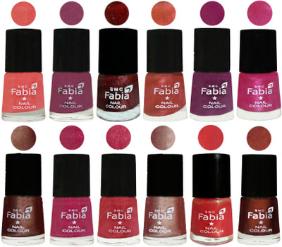 

Fabia Nail Polish Pack of 12(6 Ml Each) Professional Serious Nail Polish Light Peach-Dark Cherry Blossom-Brick Red-Dark Peach-Shock Pink-Pink-Light Coffee-Magenta-Shock Pink Light-Light Nude-Red Orange-Berry(Pack of 12)