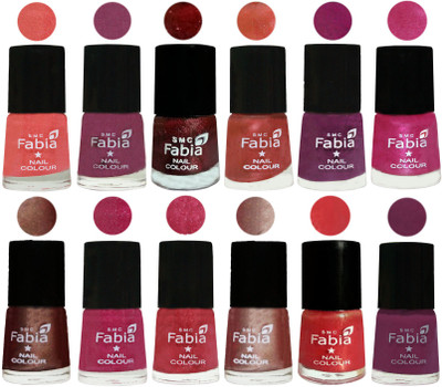 

Fabia Nail Polish Pack of 12(6 Ml Each) Professional Serious Nail Polish Light Peach-Dark Cherry Blossom-Brick Red-Dark Peach-Shock Pink-Pink-Light Coffee-Magenta-Shock Pink Light-Light Nude-Red Orange-Light purple(Pack of 12)