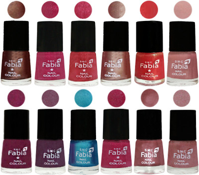 

Fabia Nail Polish Pack of 12(6 Ml Each) Professional Serious Nail Polish Light Coffee-Magenta-Shock Pink Light-Light Nude-Red Orange-Shrimp Pastell-Cherry Blossom-Light Jam-Denim-Hot Magenta-Lip-Light pink(Pack of 12)