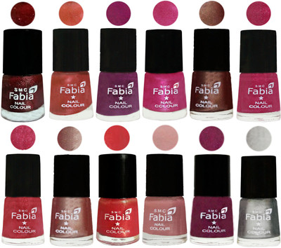 

Fabia Nail Polish Pack of 12(6 Ml Each) Professional Serious Nail Polish Brick Red-Dark Peach-Shock Pink-Pink-Light Coffee-Magenta-Shock Pink Light-Light Nude-Red Orange-Shrimp Pastell-Cherry Blossom-Silver(Pack of 12)