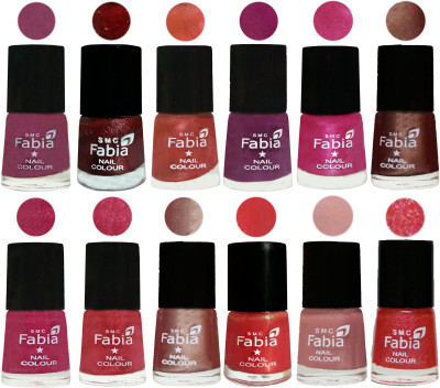 

Fabia Nail Polish Pack of 12(6 Ml Each) Professional Serious Nail Polish Dark Cherry Blossom-Brick Red-Dark Peach-Shock Pink-Pink-Light Coffee-Magenta-Shock Pink Light-Light Nude-Red Orange-Shrimp Pastell-Jerry Pink(Pack of 12)