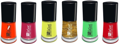 

forsure matte long lasting professional nail polish set of 6 orange, mania pink, neon yellow, glitter golden, neon green, fire red(Pack of 6)