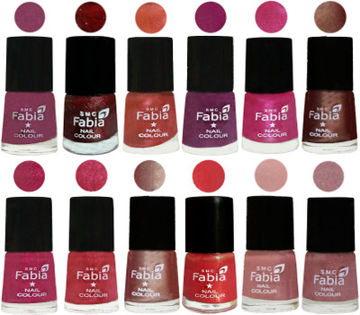 

Fabia Nail Polish Pack of 12(6 Ml Each) Professional Serious Nail Polish Dark Cherry Blossom-Brick Red-Dark Peach-Shock Pink-Pink-Light Coffee-Magenta-Shock Pink Light-Light Nude-Red Orange-Shrimp Pastell-Light pink(Pack of 12)