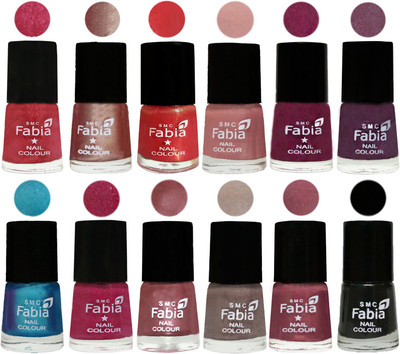 

Fabia Nail Polish Pack of 12(6 Ml Each) Professional Serious Nail Polish Shock Pink Light-Light Nude-Red Orange-Shrimp Pastell-Cherry Blossom-Light Jam-Denim-Hot Magenta-Lip-Light Beige-Dusty Pink-Black(Pack of 12)