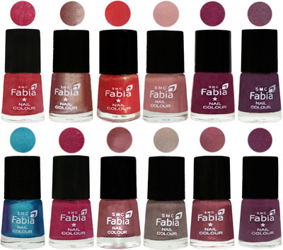 

Fabia Nail Polish Pack of 12(6 Ml Each) Professional Serious Nail Polish Shock Pink Light-Light Nude-Red Orange-Shrimp Pastell-Cherry Blossom-Light Jam-Denim-Hot Magenta-Lip-Light Beige-Dusty Pink-Brinjal Purple(Pack of 12)