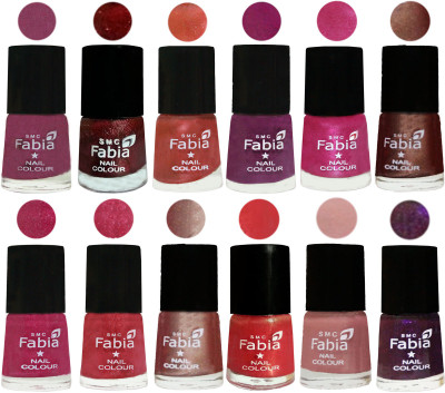 

Fabia Nail Polish Pack of 12(6 Ml Each) Professional Serious Nail Polish Dark Cherry Blossom-Brick Red-Dark Peach-Shock Pink-Pink-Light Coffee-Magenta-Shock Pink Light-Light Nude-Red Orange-Shrimp Pastell-Dark Purple(Pack of 12)