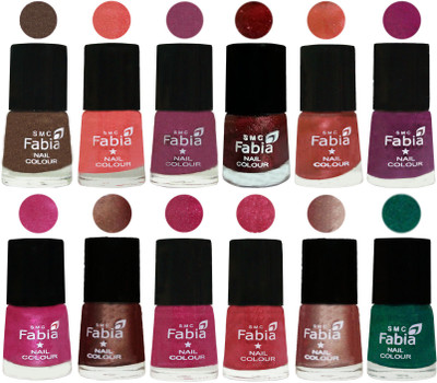 

Fabia Nail Polish Pack of 12(6 Ml Each) Professional Serious Nail Polish Everglade-Light Peach-Dark Cherry Blossom-Brick Red-Dark Peach-Shock Pink-Pink-Light Coffee-Magenta-Shock Pink Light-Light Nude-Green(Pack of 12)