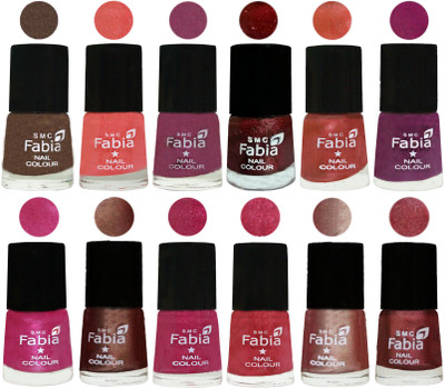 

Fabia Nail Polish Pack of 12(6 Ml Each) Professional Serious Nail Polish Everglade-Light Peach-Dark Cherry Blossom-Brick Red-Dark Peach-Shock Pink-Pink-Light Coffee-Magenta-Shock Pink Light-Light Nude-Nude Pink(Pack of 12)