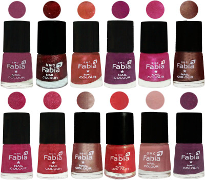 

Fabia Nail Polish Pack of 12(6 Ml Each) Professional Serious Nail Polish Dark Cherry Blossom-Brick Red-Dark Peach-Shock Pink-Pink-Light Coffee-Magenta-Shock Pink Light-Light Nude-Red Orange-Shrimp Pastell-Brinjal Purple(Pack of 12)