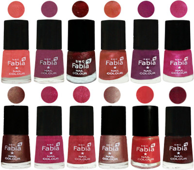 

Fabia Nail Polish Pack of 12(6 Ml Each) Professional Serious Nail Polish Light Peach-Dark Cherry Blossom-Brick Red-Dark Peach-Shock Pink-Pink-Light Coffee-Magenta-Shock Pink Light-Light Nude-Red Orange-Royal Red(Pack of 12)