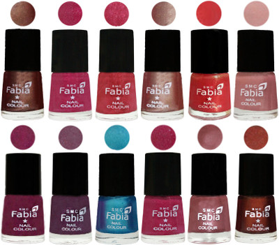 

Fabia Nail Polish Pack of 12(6 Ml Each) Professional Serious Nail Polish Light Coffee-Magenta-Shock Pink Light-Light Nude-Red Orange-Shrimp Pastell-Cherry Blossom-Light Jam-Denim-Hot Magenta-Lip-Berry(Pack of 12)