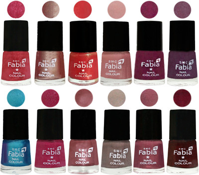 

Fabia Nail Polish Pack of 12(6 Ml Each) Professional Serious Nail Polish Shock Pink Light-Light Nude-Red Orange-Shrimp Pastell-Cherry Blossom-Light Jam-Denim-Hot Magenta-Lip-Light Beige-Dusty Pink-Royal Red(Pack of 12)