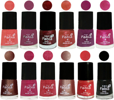 

Fabia Nail Polish Pack of 12(6 Ml Each) Professional Serious Nail Polish Light Peach-Dark Cherry Blossom-Brick Red-Dark Peach-Shock Pink-Pink-Light Coffee-Magenta-Shock Pink Light-Light Nude-Red Orange-Black(Pack of 12)