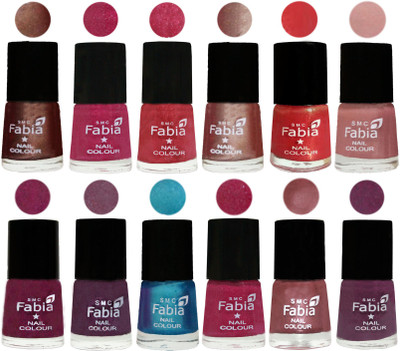 

Fabia Nail Polish Pack of 12(6 Ml Each) Professional Serious Nail Polish Light Coffee-Magenta-Shock Pink Light-Light Nude-Red Orange-Shrimp Pastell-Cherry Blossom-Light Jam-Denim-Hot Magenta-Lip-Brinjal Purple(Pack of 12)