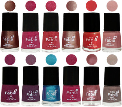 

Fabia Nail Polish Pack of 12(6 Ml Each) Professional Serious Nail Polish Light Coffee-Magenta-Shock Pink Light-Light Nude-Red Orange-Shrimp Pastell-Cherry Blossom-Light Jam-Denim-Hot Magenta-Lip-Light Beige(Pack of 12)