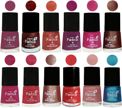 

Fabia Nail Polish Pack of 12(6 Ml Each) Professional Serious Nail Polish Dark Cherry Blossom-Brick Red-Dark Peach-Shock Pink-Pink-Light Coffee-Magenta-Shock Pink Light-Light Nude-Red Orange-Shrimp Pastell-Denim(Pack of 12)