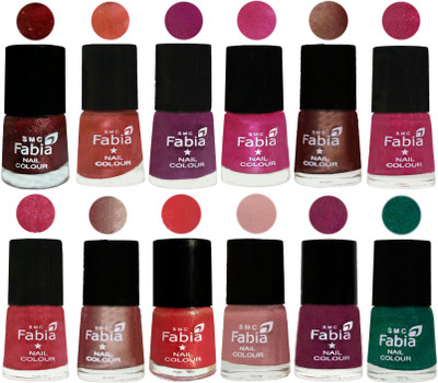 

Fabia Nail Polish Pack of 12(6 Ml Each) Professional Serious Nail Polish Brick Red-Dark Peach-Shock Pink-Pink-Light Coffee-Magenta-Shock Pink Light-Light Nude-Red Orange-Shrimp Pastell-Cherry Blossom-Green(Pack of 12)