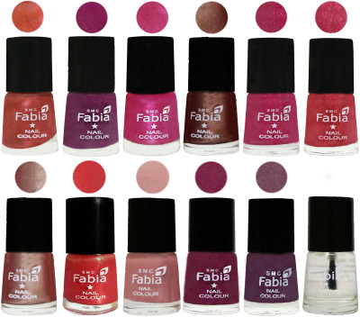 

Fabia Nail Polish Pack of 12(6 Ml Each) Professional Serious Nail Polish Dark Peach-Shock Pink-Pink-Light Coffee-Magenta-Shock Pink Light-Light Nude-Red Orange-Shrimp Pastell-Cherry Blossom-Light Jam-Top Coat(Pack of 12)