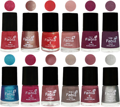 

Fabia Nail Polish Pack of 12(6 Ml Each) Professional Serious Nail Polish Shock Pink Light-Light Nude-Red Orange-Shrimp Pastell-Cherry Blossom-Light Jam-Denim-Hot Magenta-Lip-Light Beige-Dusty Pink-Silver(Pack of 12)