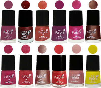 

Fabia Nail Polish Pack of 12(6 Ml Each) Professional Serious Nail Polish Dark Cherry Blossom-Brick Red-Dark Peach-Shock Pink-Pink-Light Coffee-Magenta-Shock Pink Light-Light Nude-Red Orange-Shrimp Pastell-Yellow(Pack of 12)