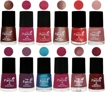 

Fabia Nail Polish Pack of 12(6 Ml Each) Professional Serious Nail Polish Light Coffee-Magenta-Shock Pink Light-Light Nude-Red Orange-Shrimp Pastell-Cherry Blossom-Light Jam-Denim-Hot Magenta-Lip-Maroon(Pack of 12)