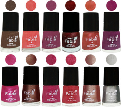 

Fabia Nail Polish Pack of 12(6 Ml Each) Professional Serious Nail Polish Everglade-Light Peach-Dark Cherry Blossom-Brick Red-Dark Peach-Shock Pink-Pink-Light Coffee-Magenta-Shock Pink Light-Light Nude-Silver(Pack of 12)