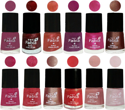 

Fabia Nail Polish Pack of 12(6 Ml Each) Professional Serious Nail Polish Dark Cherry Blossom-Brick Red-Dark Peach-Shock Pink-Pink-Light Coffee-Magenta-Shock Pink Light-Light Nude-Red Orange-Shrimp Pastell-Lychee(Pack of 12)