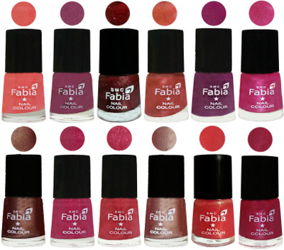 

Fabia Nail Polish Pack of 12(6 Ml Each) Professional Serious Nail Polish Light Peach-Dark Cherry Blossom-Brick Red-Dark Peach-Shock Pink-Pink-Light Coffee-Magenta-Shock Pink Light-Light Nude-Red Orange-Cherry Pink(Pack of 12)