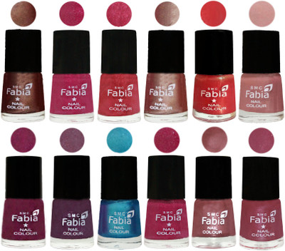 

Fabia Nail Polish Pack of 12(6 Ml Each) Professional Serious Nail Polish Light Coffee-Magenta-Shock Pink Light-Light Nude-Red Orange-Shrimp Pastell-Cherry Blossom-Light Jam-Denim-Hot Magenta-Lip-Pink Maroonish(Pack of 12)
