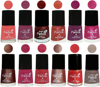 

Fabia Nail Polish Pack of 12(6 Ml Each) Professional Serious Nail Polish Light Peach-Dark Cherry Blossom-Brick Red-Dark Peach-Shock Pink-Pink-Light Coffee-Magenta-Shock Pink Light-Light Nude-Red Orange-Light Beige(Pack of 12)