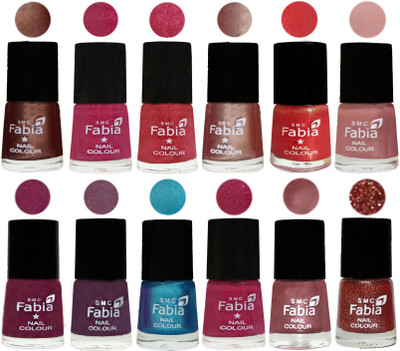 

Fabia Nail Polish Pack of 12(6 Ml Each) Professional Serious Nail Polish Light Coffee-Magenta-Shock Pink Light-Light Nude-Red Orange-Shrimp Pastell-Cherry Blossom-Light Jam-Denim-Hot Magenta-Lip-Jerry Wine(Pack of 12)
