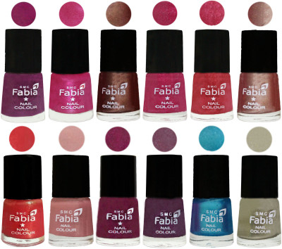 

Fabia Nail Polish Pack of 12(6 Ml Each) Professional Serious Nail Polish Shock Pink-Pink-Light Coffee-Magenta-Shock Pink Light-Light Nude-Red Orange-Shrimp Pastell-Cherry Blossom-Light Jam-Denim-Oyster(Pack of 12)