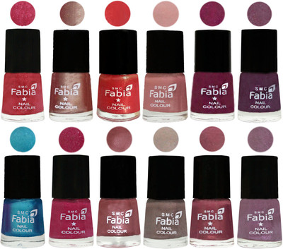 

Fabia Nail Polish Pack of 12(6 Ml Each) Professional Serious Nail Polish Shock Pink Light-Light Nude-Red Orange-Shrimp Pastell-Cherry Blossom-Light Jam-Denim-Hot Magenta-Lip-Light Beige-Dusty Pink-Light Violet(Pack of 12)