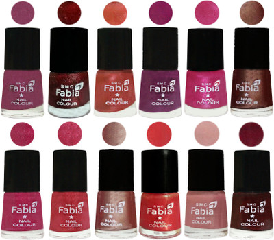 

Fabia Nail Polish Pack of 12(6 Ml Each) Professional Serious Nail Polish Dark Cherry Blossom-Brick Red-Dark Peach-Shock Pink-Pink-Light Coffee-Magenta-Shock Pink Light-Light Nude-Red Orange-Shrimp Pastell-Royal Red(Pack of 12)