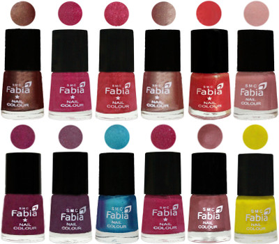 

Fabia Nail Polish Pack of 12(6 Ml Each) Professional Serious Nail Polish Light Coffee-Magenta-Shock Pink Light-Light Nude-Red Orange-Shrimp Pastell-Cherry Blossom-Light Jam-Denim-Hot Magenta-Lip-Yellow(Pack of 12)