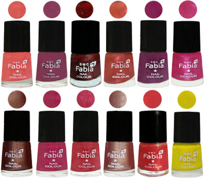 

Fabia Nail Polish Pack of 12(6 Ml Each) Professional Serious Nail Polish Light Peach-Dark Cherry Blossom-Brick Red-Dark Peach-Shock Pink-Pink-Light Coffee-Magenta-Shock Pink Light-Light Nude-Red Orange-Yellow(Pack of 12)