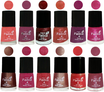 

Fabia Nail Polish Pack of 12(6 Ml Each) Professional Serious Nail Polish Light Peach-Dark Cherry Blossom-Brick Red-Dark Peach-Shock Pink-Pink-Light Coffee-Magenta-Shock Pink Light-Light Nude-Red Orange-Pink Maroonish(Pack of 12)
