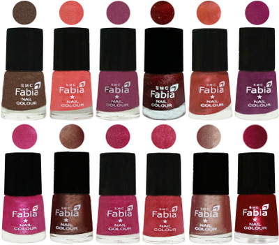 

Fabia Nail Polish Pack of 12(6 Ml Each) Professional Serious Nail Polish Everglade-Light Peach-Dark Cherry Blossom-Brick Red-Dark Peach-Shock Pink-Pink-Light Coffee-Magenta-Shock Pink Light-Light Nude-Dark Magenta(Pack of 12)
