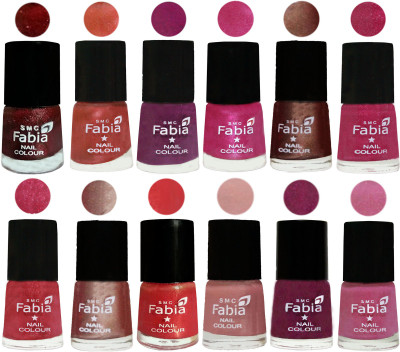 Fabia Nail Polish Pack of 12(6 Ml Each) Professional Serious Nail Polish Brick Red-Dark Peach-Shock Pink-Pink-Light Coffee-Magenta-Shock Pink Light-Light Nude-Red Orange-Shrimp Pastell-Cherry Blossom-Light Plum(Pack of 12)