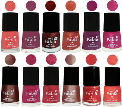 

Fabia Nail Polish Pack of 12(6 Ml Each) Professional Serious Nail Polish Light Peach-Dark Cherry Blossom-Brick Red-Dark Peach-Shock Pink-Pink-Light Coffee-Magenta-Shock Pink Light-Light Nude-Red Orange-Peach(Pack of 12)