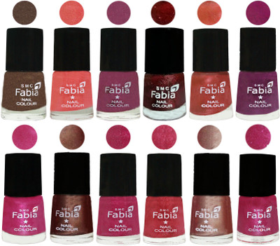 

Fabia Nail Polish Pack of 12(6 Ml Each) Professional Serious Nail Polish Everglade-Light Peach-Dark Cherry Blossom-Brick Red-Dark Peach-Shock Pink-Pink-Light Coffee-Magenta-Shock Pink Light-Light Nude-Light Magenta(Pack of 12)