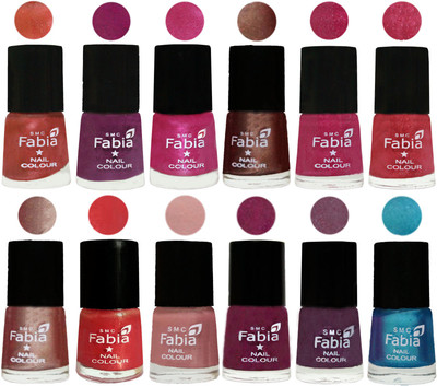 

Fabia Nail Polish Pack of 12(6 Ml Each) Professional Serious Nail Polish Dark Peach-Shock Pink-Pink-Light Coffee-Magenta-Shock Pink Light-Light Nude-Red Orange-Shrimp Pastell-Cherry Blossom-Light Jam-Denim(Pack of 12)