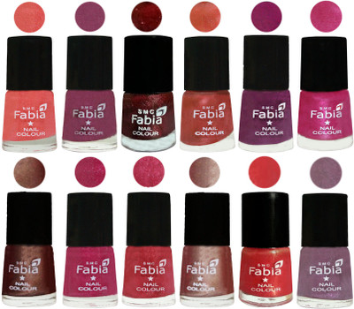 

Fabia Nail Polish Pack of 12(6 Ml Each) Professional Serious Nail Polish Light Peach-Dark Cherry Blossom-Brick Red-Dark Peach-Shock Pink-Pink-Light Coffee-Magenta-Shock Pink Light-Light Nude-Red Orange-Light Violet(Pack of 12)