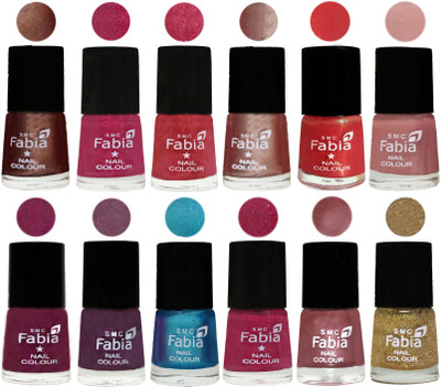

Fabia Nail Polish Pack of 12(6 Ml Each) Professional Serious Nail Polish Light Coffee-Magenta-Shock Pink Light-Light Nude-Red Orange-Shrimp Pastell-Cherry Blossom-Light Jam-Denim-Hot Magenta-Lip-Light Golden(Pack of 12)
