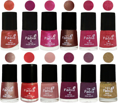 

Fabia Nail Polish Pack of 12(6 Ml Each) Professional Serious Nail Polish Dark Peach-Shock Pink-Pink-Light Coffee-Magenta-Shock Pink Light-Light Nude-Red Orange-Shrimp Pastell-Cherry Blossom-Light Jam-Light Golden(Pack of 12)