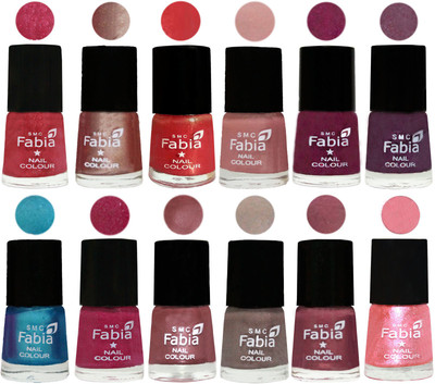 

Fabia Nail Polish Pack of 12(6 Ml Each) Professional Serious Nail Polish Shock Pink Light-Light Nude-Red Orange-Shrimp Pastell-Cherry Blossom-Light Jam-Denim-Hot Magenta-Lip-Light Beige-Dusty Pink-Jerry Peach(Pack of 12)