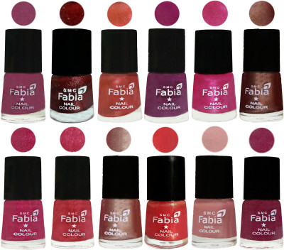 

Fabia Nail Polish Pack of 12(6 Ml Each) Professional Serious Nail Polish Dark Cherry Blossom-Brick Red-Dark Peach-Shock Pink-Pink-Light Coffee-Magenta-Shock Pink Light-Light Nude-Red Orange-Shrimp Pastell-Rose Pink(Pack of 12)